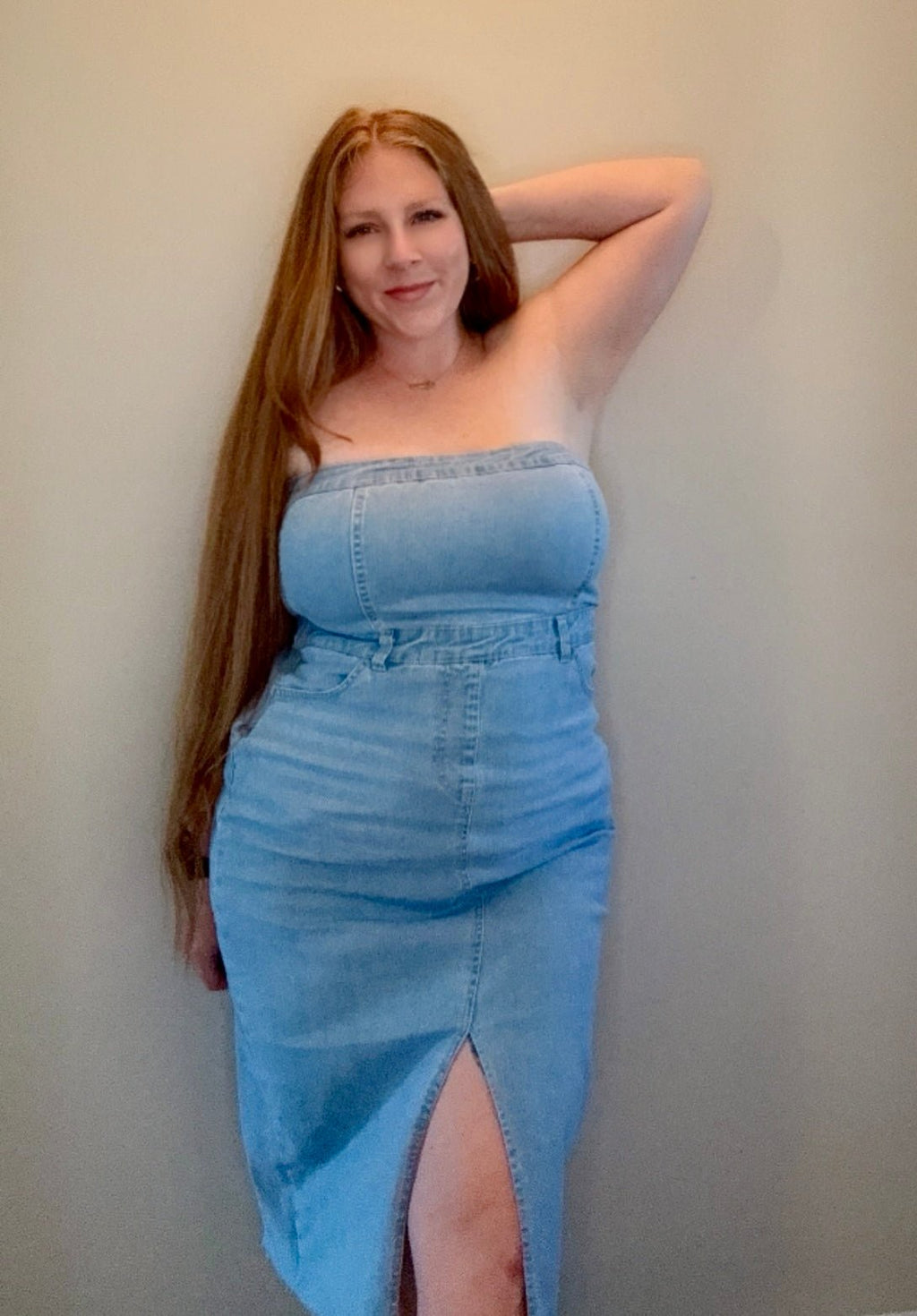 white christmas dresses No One Cuter Denim Strapless Midi Dress – Beetsweeti main image 0