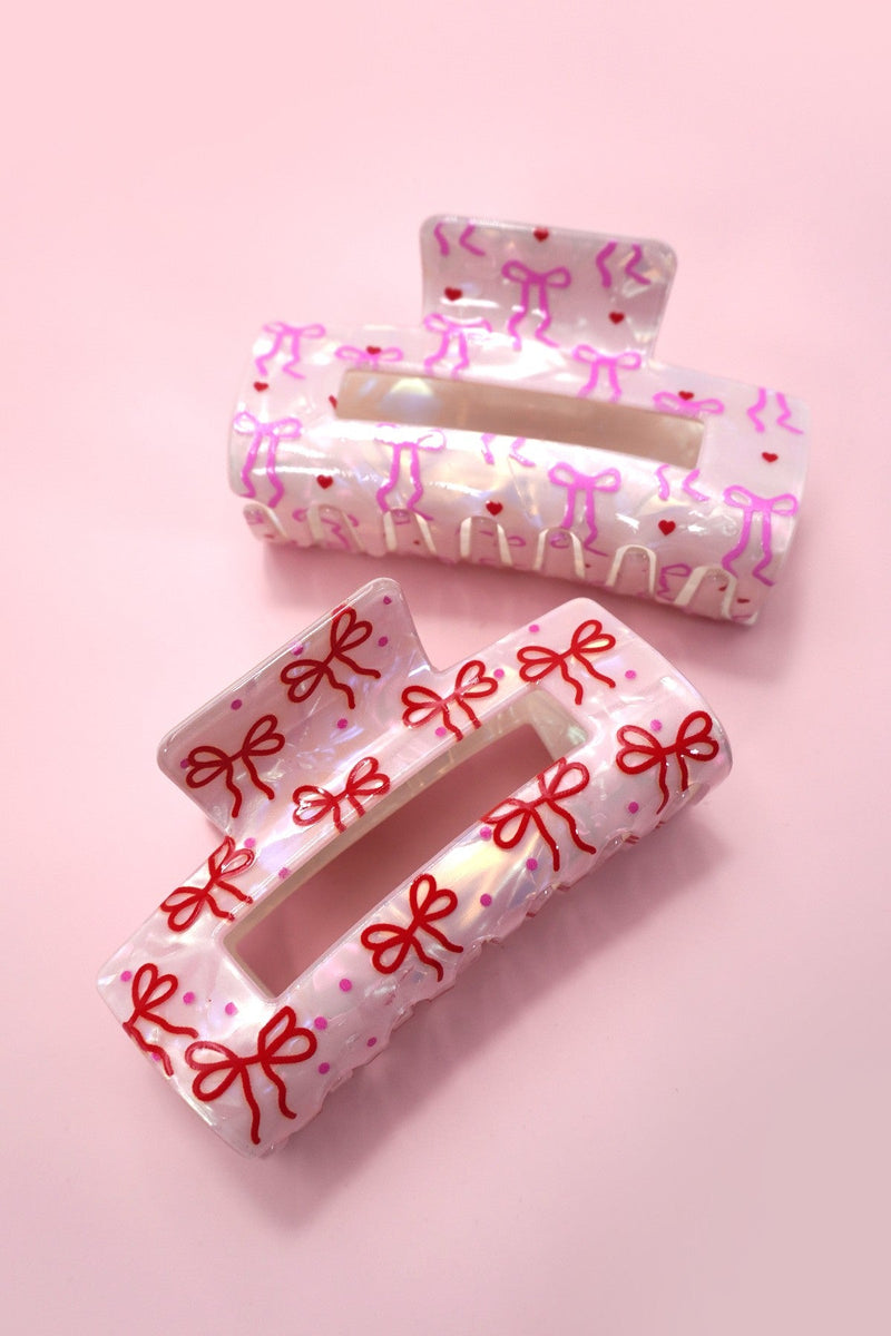 Bow Print Pearl Hair Clip - Prim Clothing Company