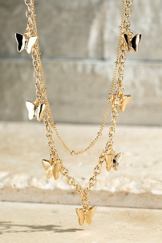 Butterfly Double Layered Necklace - Prim Clothing Company