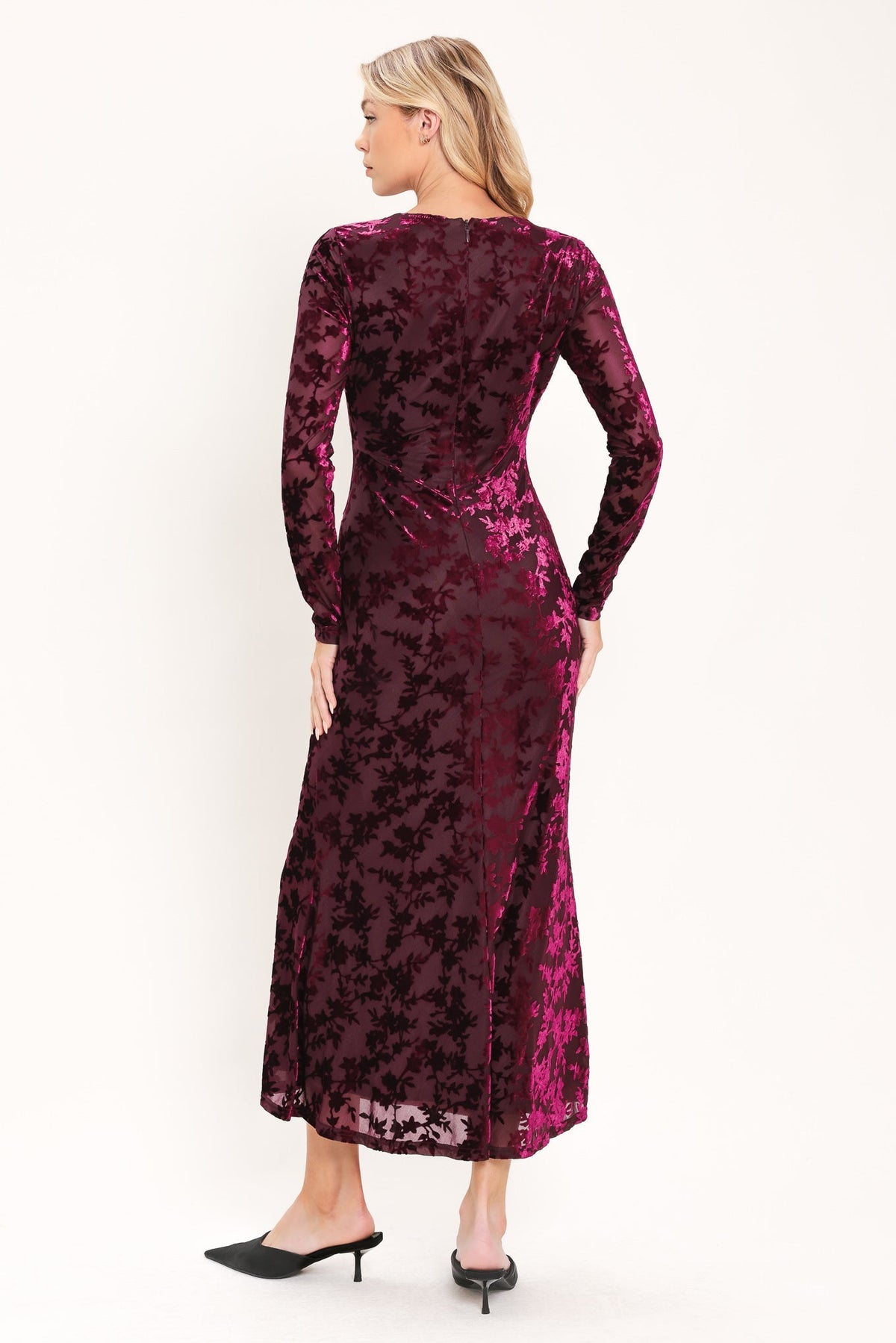 CABERNET FLORAL MUSE VELVET MIDI DRESS - Prim Clothing Company