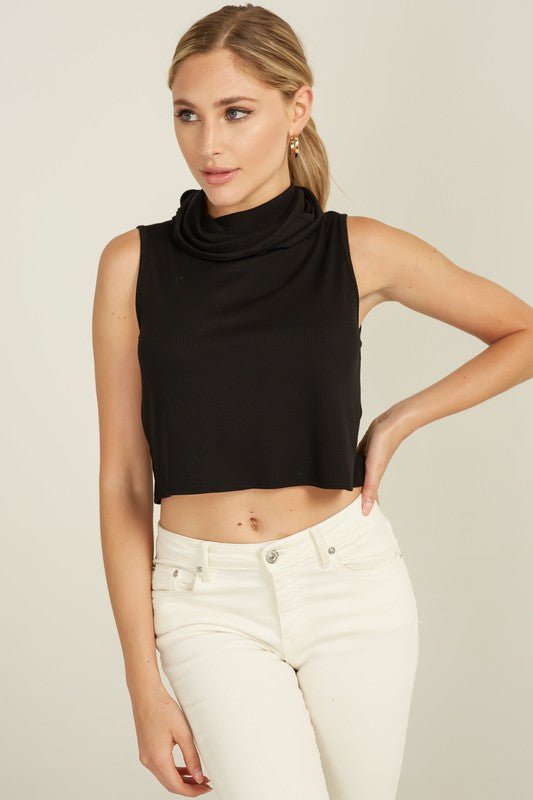 Chandler Sleeveless Crop Tank Top with Turtle Neck - Prim Clothing Company