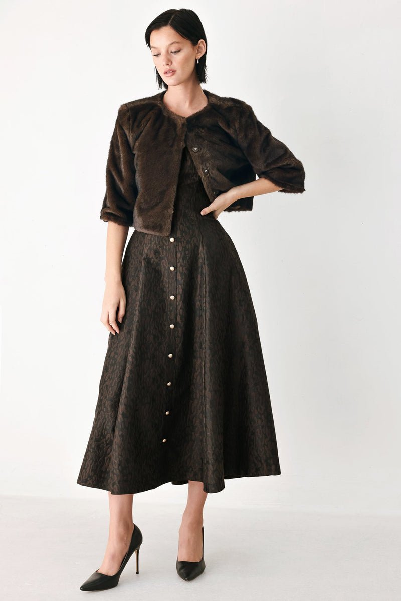 COCOON CHARM BROWN FAUX FUR CROPPED JACKET - Prim Clothing Company