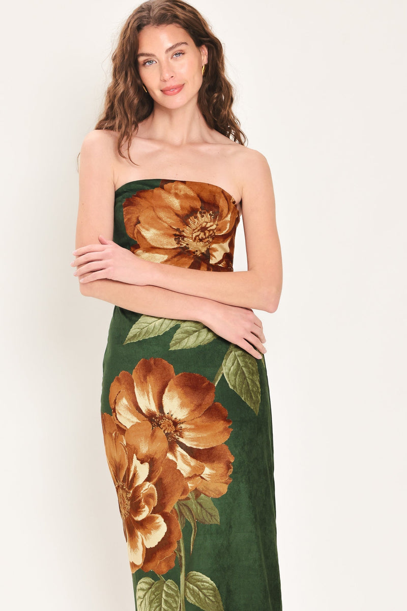 EVERGREEN ENCHANTMENT HUNTER GREEN TUBE MIDI DRESS - Prim Clothing Company