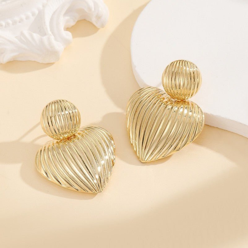 Golden Heart Statement Earrings - Prim Clothing Company