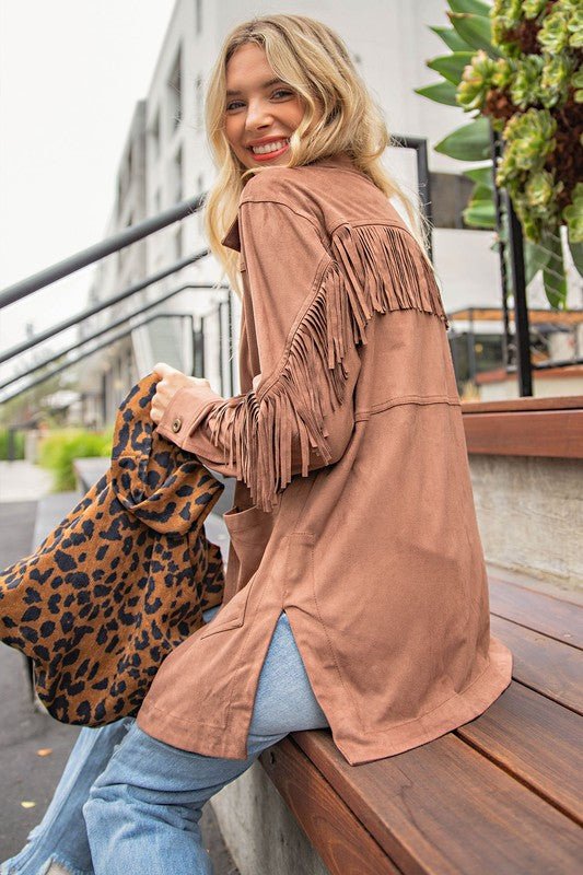 Mocha Suede Fringe Jacket - Prim Clothing Company