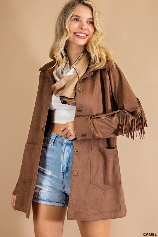 Mocha Suede Fringe Jacket - Prim Clothing Company