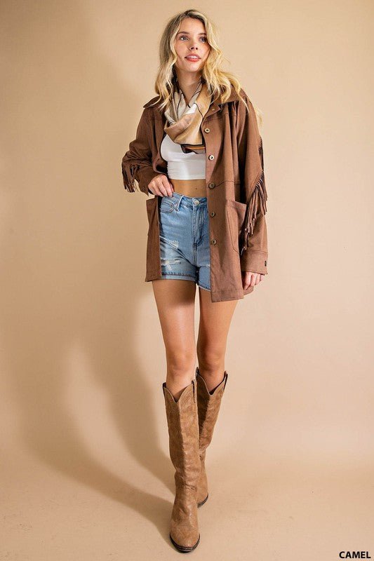 Mocha Suede Fringe Jacket - Prim Clothing Company