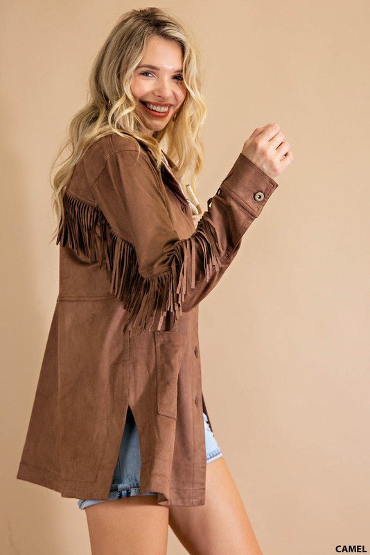 Mocha Suede Fringe Jacket - Prim Clothing Company