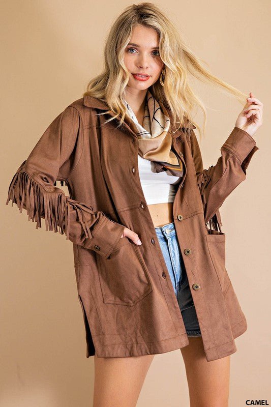 Mocha Suede Fringe Jacket - Prim Clothing Company