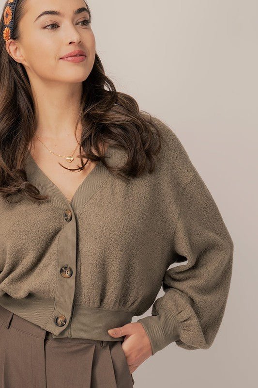 Olive Cropped Cardigan - Prim Clothing Company