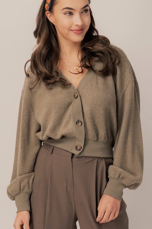 Olive Cropped Cardigan - Prim Clothing Company