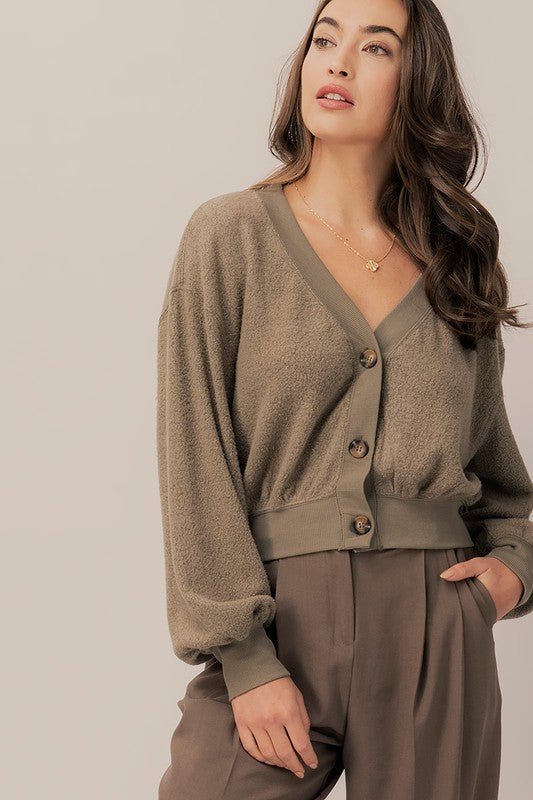 Olive Cropped Cardigan - Prim Clothing Company