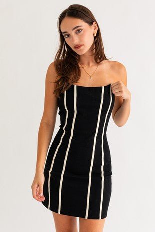 Pinstripe Bustier Bodycon Dress | Prim Clothing Co. XS / Black Pinstripe Bustier Bodycon Dress | Prim Clothing Co. XS / Black