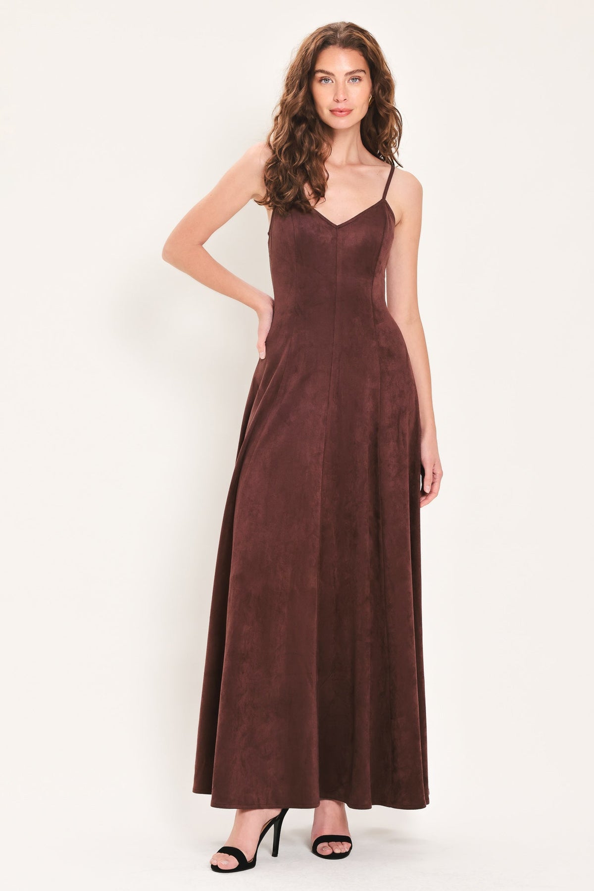 RAISIN RENDEZVOUS FAUX SUEDE MAXI DRESS - Prim Clothing Company