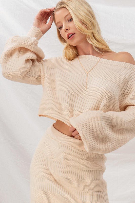 Rib Knit Balloon Sleeve Sweater Set - Prim Clothing Company