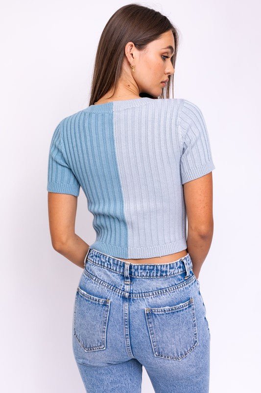 The Blues Two Toned Sweater - Prim Clothing Company