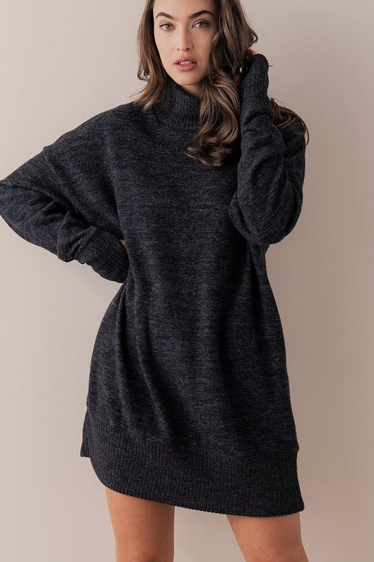Tilly Mock Neck Sweater Dress | Lylah and Bee L / Black Tilly Mock Neck Sweater Dress | Lylah and Bee L / Black