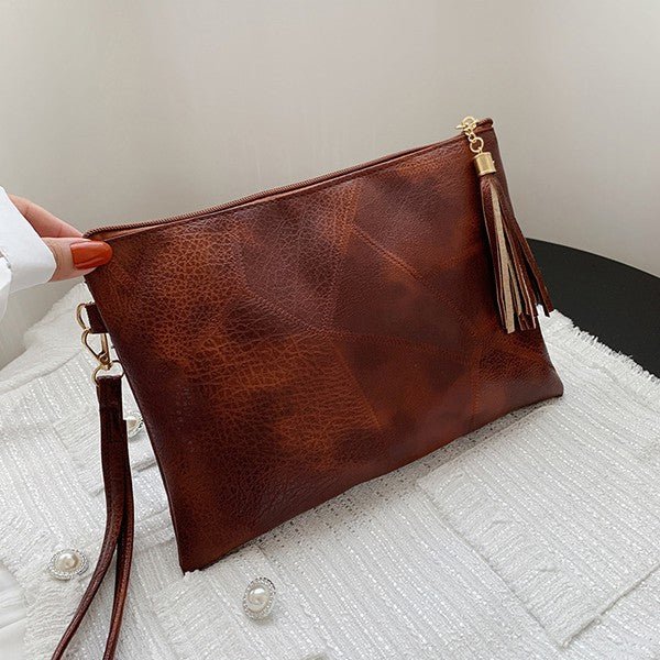 Vegan Leather Tassel Clutch - Prim Clothing Company